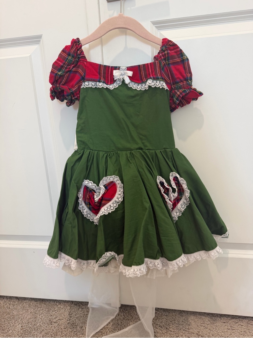 Girls' Green Plaid Heart Holiday Costume Dress
